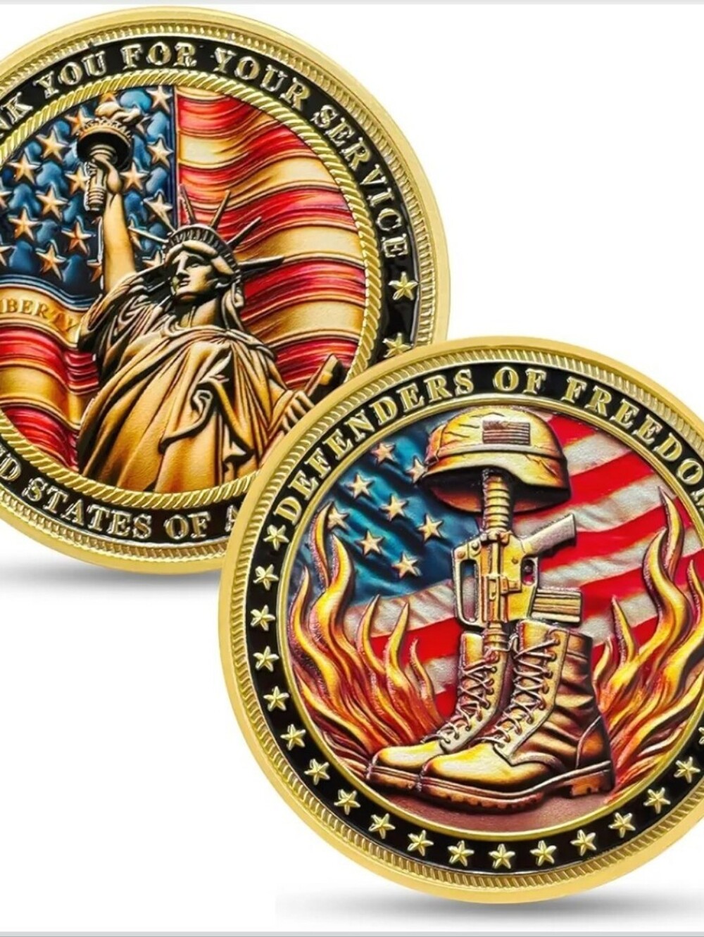 Patriotic Collectible Coins with Flag and Boot Design - Red, Blue, Gold